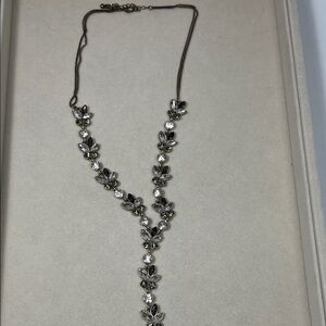 Floral Necklace with Antiqued Gold Grey Brown Rhinestone Accents